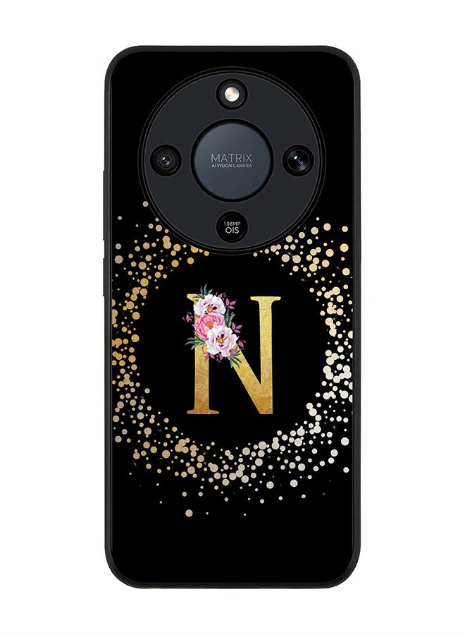 For Honor X9d / Magic8 Lite / X70 Case,Slim fit Camera Protection, Shockproof Thin Phone cover  - Custom Monogram Floral - N ( Black )